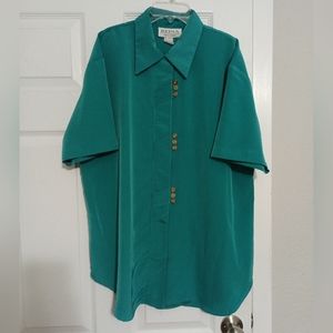 Women's vintage Reina New York Green Elegant Blouse With Gold Button Detail 14